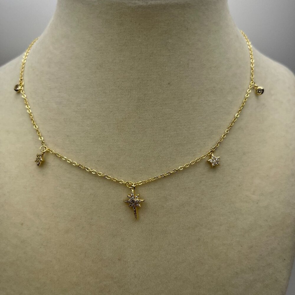 B.B. Lila Follow the Stars Triple Gold Plating Necklace, Preowned
